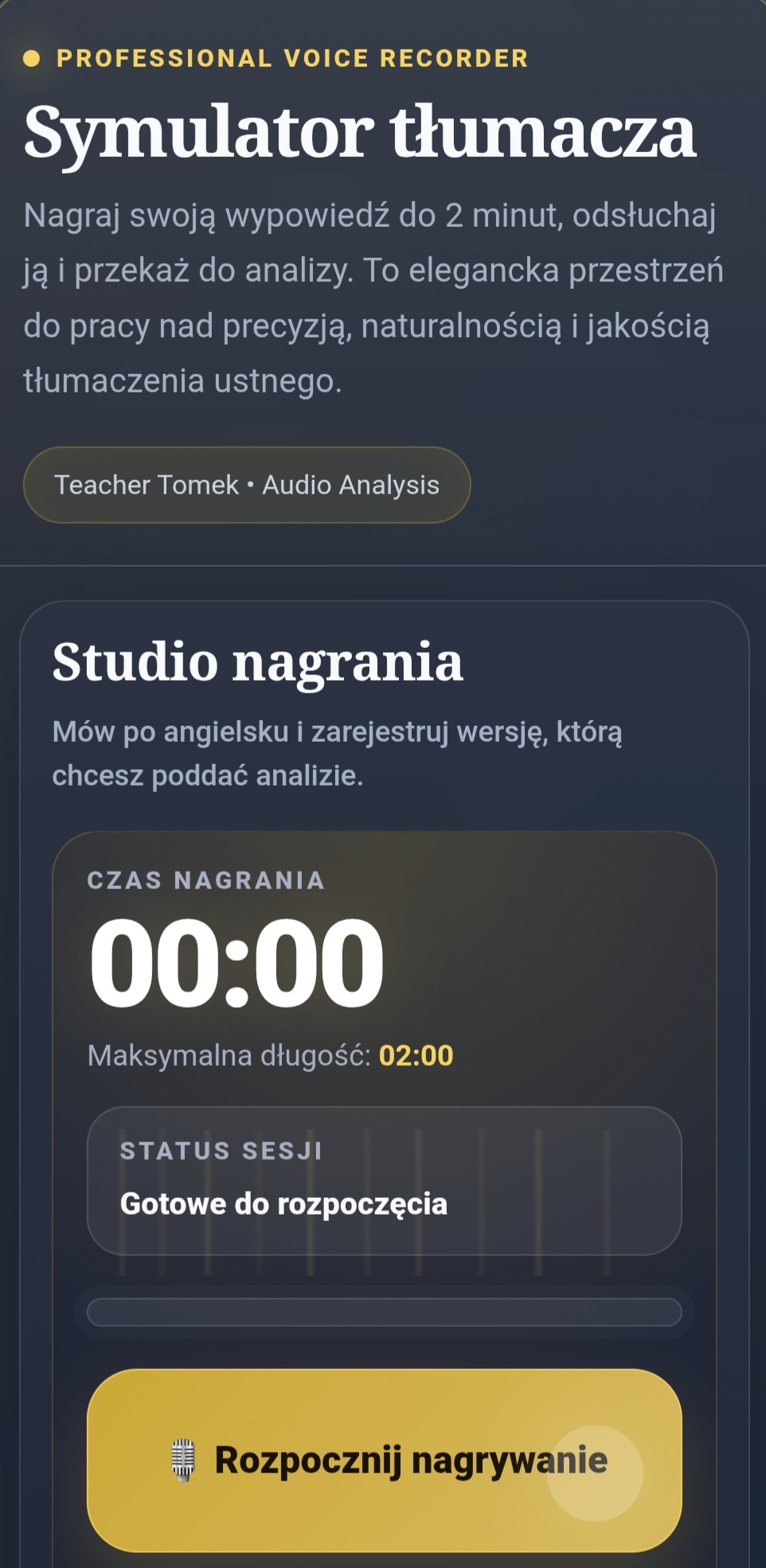 Ekran startowy symulatora tłumaczeń