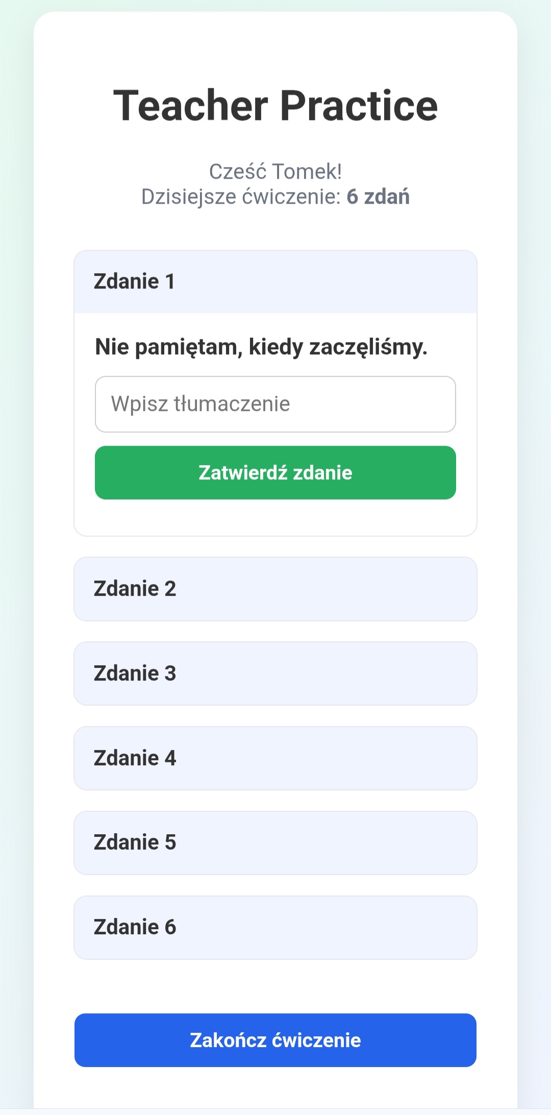Teacher Practice - indywidualne codzienne ćwiczenia z angielskiego